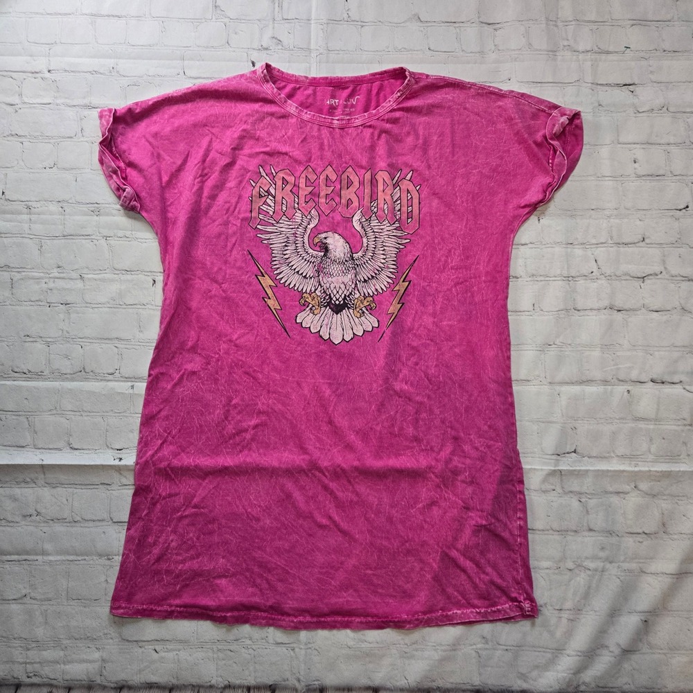 Art Luv Freebird Eagle Graphic Shirt Dress Pink Mineral Wash Small boho grunge